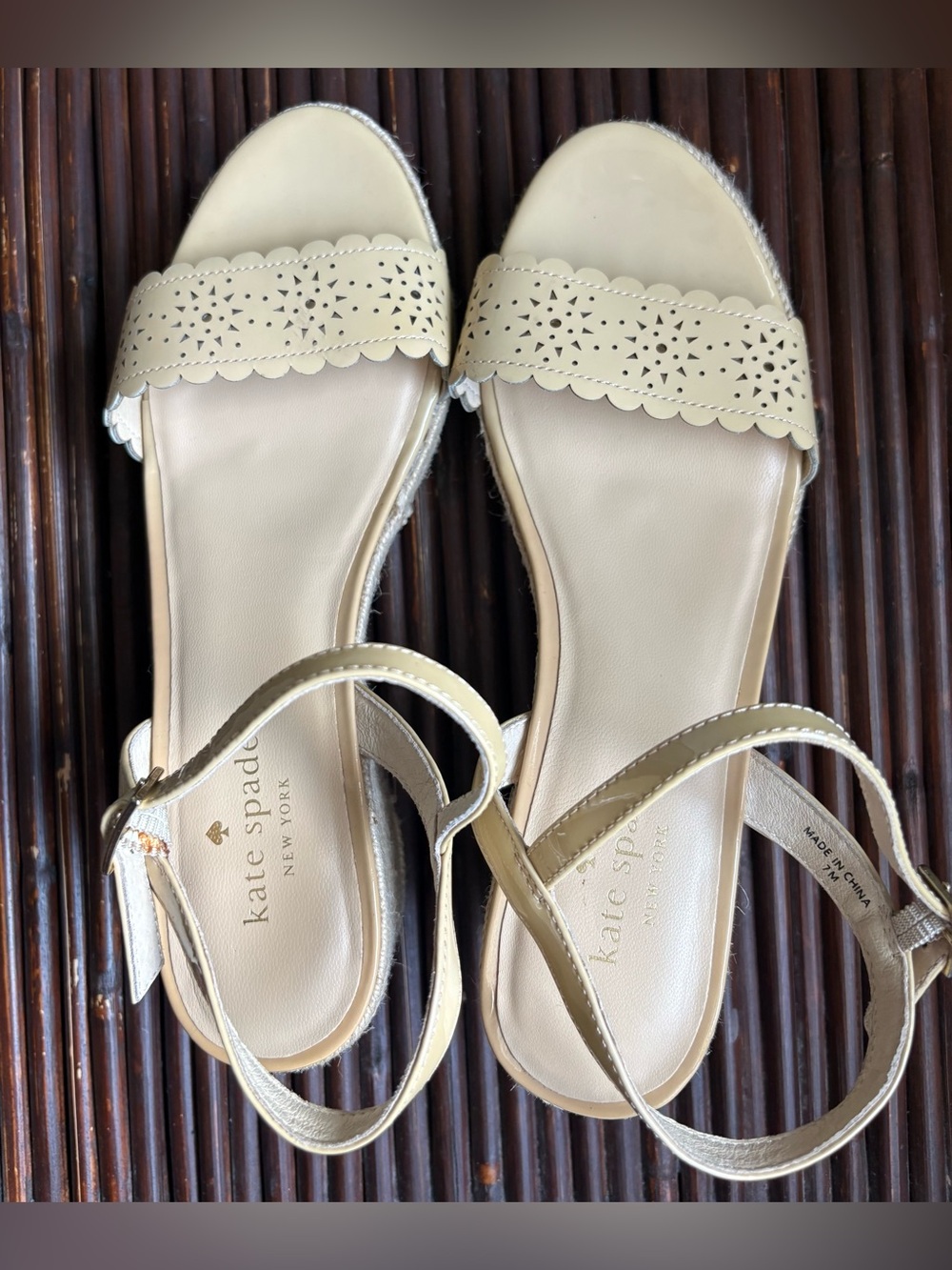 kate spade Cream Scalloped Laser-Cut Ankle-Strap Sandals